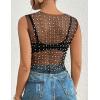 imageBsubseach Sexy Womens Sheer Mesh Pearl Rhinestone Cover Up Top Beach Swimwear Bikini Bathing Suit CoverupsBlack
