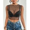 imageBsubseach Sexy Womens Sheer Mesh Pearl Rhinestone Cover Up Top Beach Swimwear Bikini Bathing Suit CoverupsBlack