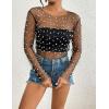 imageBsubseach Sheer Swimsuit Coverup for Women Long Sleeve Pearl Cover up Dress Mesh See Through Crop Blouse ShirtBlack