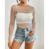 imageBsubseach Sheer Swimsuit Coverup for Women Long Sleeve Pearl Cover up Dress Mesh See Through Crop Blouse ShirtWhite