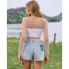 imageBsubseach Sheer Swimsuit Coverup for Women Long Sleeve Pearl Cover up Dress Mesh See Through Crop Blouse ShirtWhite