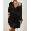 imageBsubseach Womens Contrast Lace Coverups Sexy V Neck Swimwear Bikini Swimsuit Cover Up Beach DressBlack