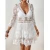 imageBsubseach Womens Contrast Lace Coverups Sexy V Neck Swimwear Bikini Swimsuit Cover Up Beach DressWhite
