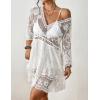imageBsubseach Womens Contrast Lace Coverups Sexy V Neck Swimwear Bikini Swimsuit Cover Up Beach DressWhite