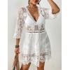 imageBsubseach Womens Contrast Lace Coverups Sexy V Neck Swimwear Bikini Swimsuit Cover Up Beach DressWhite