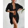 imageBsubseach Womens Swimsuit Cover Up Laper Collar Button Down Beach Dress Pleated Hem Shirt Swimsuit Cover UpBlack