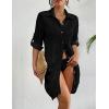 imageBsubseach Womens Swimsuit Cover Up Laper Collar Button Down Beach Dress Pleated Hem Shirt Swimsuit Cover UpBlack