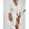 imageBsubseach Womens Swimsuit Cover Up Laper Collar Button Down Beach Dress Pleated Hem Shirt Swimsuit Cover UpWhite