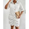 imageBsubseach Womens Swimsuit Cover Up Laper Collar Button Down Beach Dress Pleated Hem Shirt Swimsuit Cover UpWhite