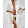 imageBsubseach Womens Swimsuit Cover Up Laper Collar Button Down Beach Dress Pleated Hem Shirt Swimsuit Cover UpWhite