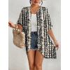 imageBsubseach Womens Tie Dye Kimono Cardigan Loose Beach Cover Up Half Sleeve Swimwear Bikini Cover UpBlack  White