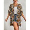 imageBsubseach Womens Tie Dye Kimono Cardigan Loose Beach Cover Up Half Sleeve Swimwear Bikini Cover UpOrange Flowers