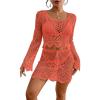 imageBsubseach Crochet Coverups for Women Two Piece Swimsuit Cover Up Hollow Out Knit Skirt Set Beach Outfits with DrawstringOrange