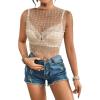 imageBsubseach Sexy Womens Sheer Mesh Pearl Rhinestone Cover Up Top Beach Swimwear Bikini Bathing Suit CoverupsWhite