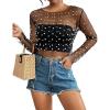 imageBsubseach Sheer Swimsuit Coverup for Women Long Sleeve Pearl Cover up Dress Mesh See Through Crop Blouse ShirtBlack