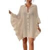imageBsubseach Women Swimsuit Cover Up Blouse 2025 Button Down Bathing Suit Cover Ups for Swimwear Bikini Beach Shirt Dress TopsApricot
