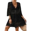 imageBsubseach Womens Contrast Lace Coverups Sexy V Neck Swimwear Bikini Swimsuit Cover Up Beach DressBlack