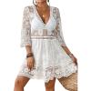 imageBsubseach Womens Contrast Lace Coverups Sexy V Neck Swimwear Bikini Swimsuit Cover Up Beach DressWhite