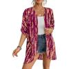 imageBsubseach Womens Tie Dye Kimono Cardigan Loose Beach Cover Up Half Sleeve Swimwear Bikini Cover UpRose Red