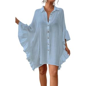 imageBsubseach Women Swimsuit Cover Up Blouse 2025 Button Down Bathing Suit Cover Ups for Swimwear Bikini Beach Shirt Dress TopsLight Blue