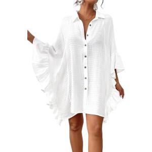 imageBsubseach Women Swimsuit Cover Up Blouse 2025 Button Down Bathing Suit Cover Ups for Swimwear Bikini Beach Shirt Dress TopsWhite