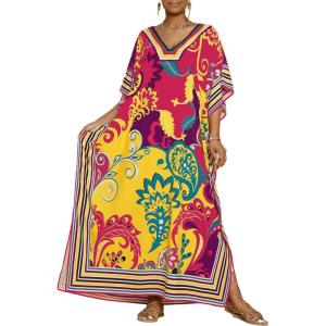 imageBsubseach Womens Caftan Swimsuit Cover Ups for Swimwear Boho Maxi Dress Summer Beach OutfitsRed