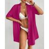 imageBsubseach Button Down Beach Cover Up for Women Bikini Swimsuit Coverups for Women 2025 Button Down Beach Dress ShirtRose Red