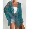 imageBsubseach Kimonos for Women 2025 Lace Swimsuit Cover Ups Open Front Back Cut Out Beach Summer CardiganPeacock Blue