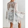 imageBsubseach Kimonos for Women 2025 Lace Swimsuit Cover Ups Open Front Back Cut Out Beach Summer CardiganWhite