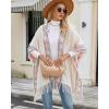 imageBsubseach Knit Shawl Wraps for Women Soft Fringe Poncho Sweater Cape with Hooded for Fall WinterBeige