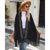 imageBsubseach Knit Shawl Wraps for Women Soft Fringe Poncho Sweater Cape with Hooded for Fall WinterBlack