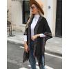 imageBsubseach Knit Shawl Wraps for Women Soft Fringe Poncho Sweater Cape with Hooded for Fall WinterBlack