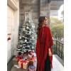 imageBsubseach Knit Shawl Wraps for Women Soft Fringe Poncho Sweater Cape with Hooded for Fall WinterRed