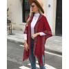 imageBsubseach Knit Shawl Wraps for Women Soft Fringe Poncho Sweater Cape with Hooded for Fall WinterRed