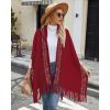 imageBsubseach Knit Shawl Wraps for Women Soft Fringe Poncho Sweater Cape with Hooded for Fall WinterRed