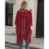 imageBsubseach Knit Shawl Wraps for Women Soft Fringe Poncho Sweater Cape with Hooded for Fall WinterRed