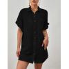 imageBsubseach Women Swimsuit Coverup Button Down Bathing Suit Cover Ups for Swimwear Short Sleeve Bikini Beach ShirtBlack