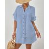 imageBsubseach Women Swimsuit Coverup Button Down Bathing Suit Cover Ups for Swimwear Short Sleeve Bikini Beach ShirtBlue