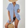 imageBsubseach Women Swimsuit Coverup Button Down Bathing Suit Cover Ups for Swimwear Short Sleeve Bikini Beach ShirtBlue