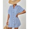 imageBsubseach Women Swimsuit Coverup Button Down Bathing Suit Cover Ups for Swimwear Short Sleeve Bikini Beach ShirtBlue