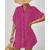 imageBsubseach Women Swimsuit Coverup Button Down Bathing Suit Cover Ups for Swimwear Short Sleeve Bikini Beach ShirtRose Red