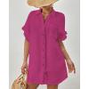 imageBsubseach Women Swimsuit Coverup Button Down Bathing Suit Cover Ups for Swimwear Short Sleeve Bikini Beach ShirtRose Red