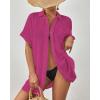 imageBsubseach Women Swimsuit Coverup Button Down Bathing Suit Cover Ups for Swimwear Short Sleeve Bikini Beach ShirtRose Red