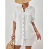 imageBsubseach Women Swimsuit Coverup Button Down Bathing Suit Cover Ups for Swimwear Short Sleeve Bikini Beach ShirtWhite