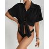 imageBsubseach Women Swimsuit Coverup Shirt Dress Button Down Bathing Suit Cover Up BeachwearBlack