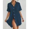 imageBsubseach Women Swimsuit Coverup Shirt Dress Button Down Bathing Suit Cover Up BeachwearNavy Blue