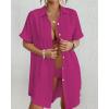 imageBsubseach Women Swimsuit Coverup Shirt Dress Button Down Bathing Suit Cover Up BeachwearRose Red