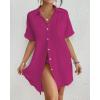 imageBsubseach Women Swimsuit Coverup Shirt Dress Button Down Bathing Suit Cover Up BeachwearRose Red