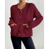 imageBsubseach Womens Cardigan Sweaters 2025 Long Sleeve Open Front Button Down Knit Jackets Fall Cardigans with PocketsWine Red