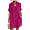 imageBsubseach Button Down Beach Cover Up for Women Bikini Swimsuit Coverups for Women 2025 Button Down Beach Dress ShirtRose Red